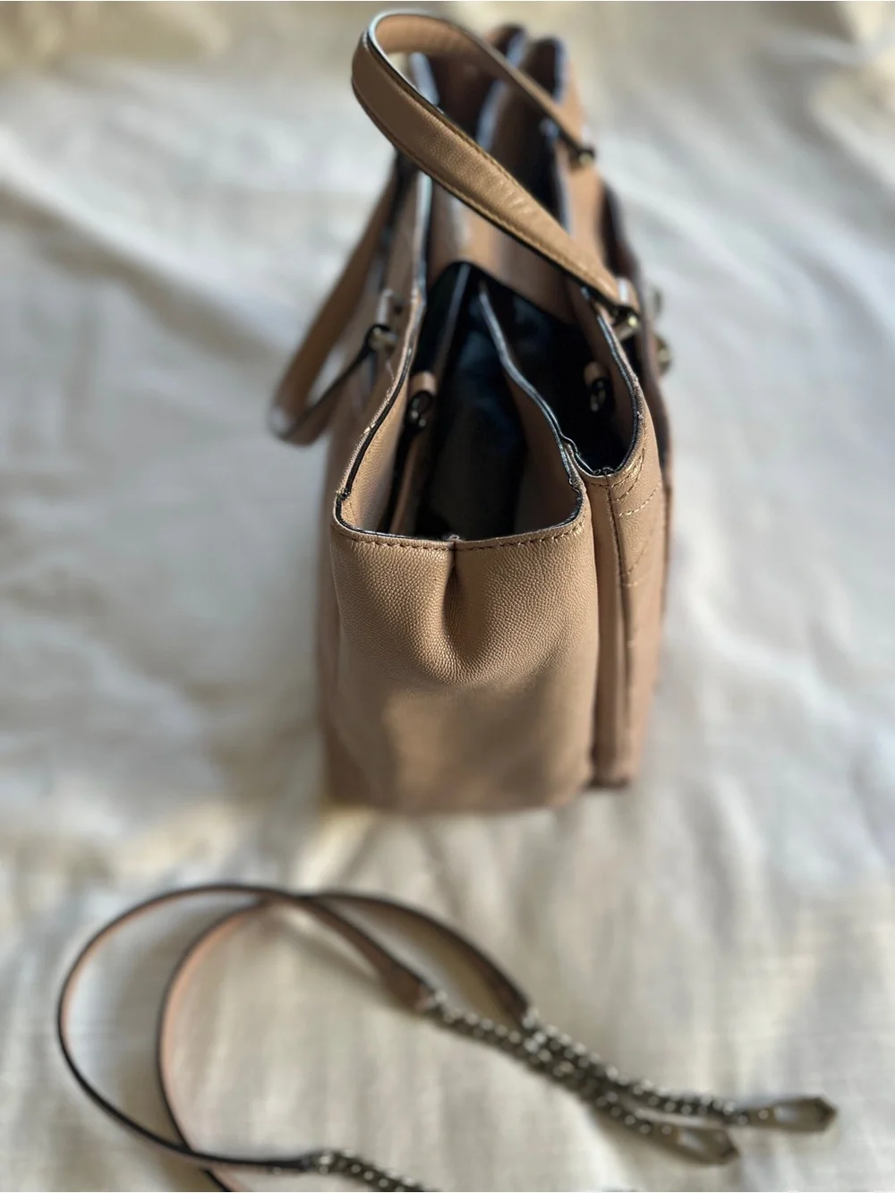 Rebecca Minkoff Large Quilted M.A.B. Leather Laptop Shoulder Bag | Nude Pink